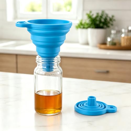 3PCS Kitchen Funnel Set Large Medium Small Silicone Collapsible Funnels | Food Grade Silicone Funnel for Kitchen Use Filling Bottles Liquid Powder Transfer Kitchen Gadgets Accessories - color: blue