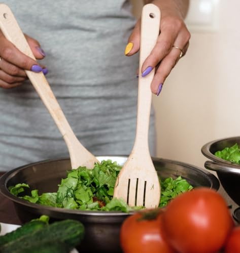 ECOSALL 6 Healthy Wooden Spoons For Cooking – Safe & Reliable Kitchen Set | 100% Natural, Uncoated, Unfinished Solid Hard Wood Utensils to Scrape, Stir, Serve, Turn, Flip & Mix Your Food. Nonstick Safe
