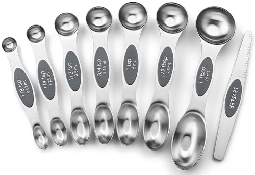 Spring Chef Stainless Steel Magnetic Measuring Spoons Set of 8 with Leveler, Dual Sided Metal Teaspoon & Tablespoon Measuring Spoons - Kitchen Gadgets For Baking and Cooking, Gray - color: Gray, size: 1-Pack