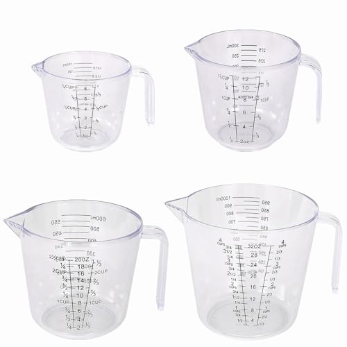 4Pcs Measuring Cups Sets,4 Sizes 150/300/600/1000ML,Liquid Measuring Cups For Kitchen BPA Free Plastic with Nozzle Handle Multiple Measurement Scales Thick (White)