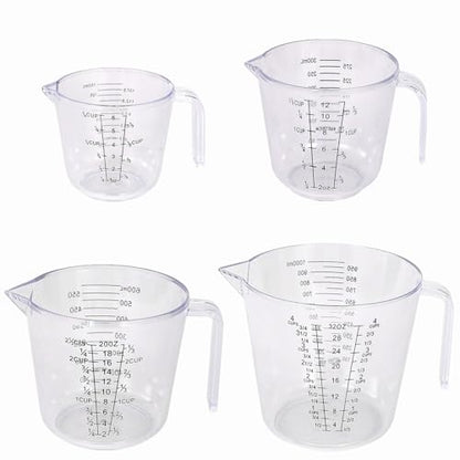 4Pcs Measuring Cups Sets,4 Sizes 150/300/600/1000ML,Liquid Measuring Cups For Kitchen BPA Free Plastic with Nozzle Handle Multiple Measurement Scales Thick (White)
