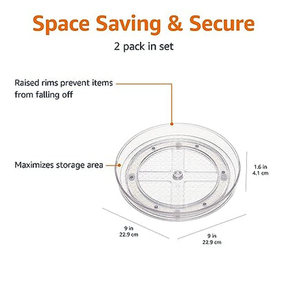 Amazon Basics Clear Rotating Lazy Susan Turntable Organizer for Condiments, 9-Inch, 2-Pack - size: 9" Diameter, 2-Pack