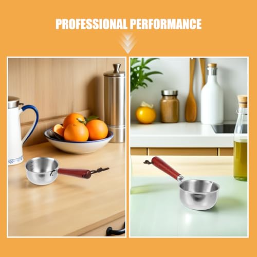 Mini Stainless Steel Sauce Pans with Precision Measuring with Wooden Handles 4pcs 150ml Small Milk Pots Multipurpose Cooking Pans for Home Kitchens and Cafes