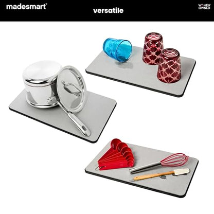 madesmart Drying Stone Dish Mat, Ultra-Fast Drying Mat for Dishes & Glassware, Diatomaceous Earth, Absorbs Water Instantly, Non Slip Base, Gray