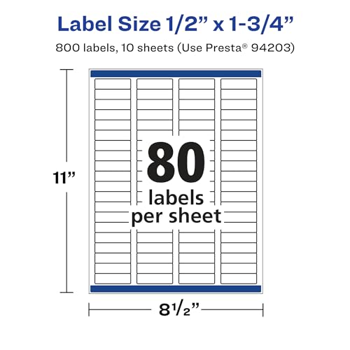 Avery Printable Durable White Rectangle Labels, Sure Feed Technology, 0.5" x 1.75", Waterproof Labels, Laser & Pigment-Based Inkjet Compatible, 800 Total - style: 800 labels