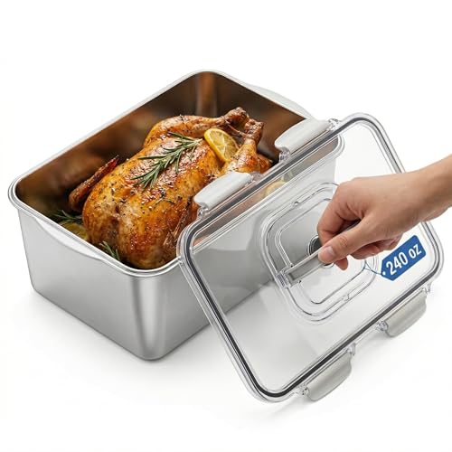 Extra Large 304 Stainless Steel Food Storage Containers with Airtight Lids – 7L/240oz Meal Prep Container for Roasting Turkey,Bread, Fruits – Oven Safe, BPA‑Free, Dishwasher Safe - size: 7000ml Only