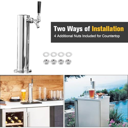 Beer Tower Single Tap Draft Beer Tower, Stainless Steel Keg Tower, 3" Tap Tower dispenser with Pre-Assembled Tubing and Self-Closing Spring, Single Kegerator Tower Dispenser for Party Bar - size: Single Tap Beer Tower