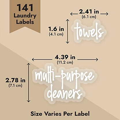 Talented Kitchen Laundry Room Organization Labels - 141 Preprinted White Script Clear Vinyl, Water-Resistant - Sticker Labels for Jars & Food Containers - Pantry, Bathroom & Linen Closet - color: White Text on Clear Label