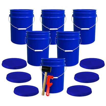ePackageSupply 5 Gallon Plastic Bucket with Airtight Lid | Made in USA | Food Grade Bucket | BPA-Free | Heavy Duty 90 Mil All Purpose Pail | One 12" Rubber Mallet & One Lid Opener Included | 6 Pack - color: Blue, size: 6 Packs