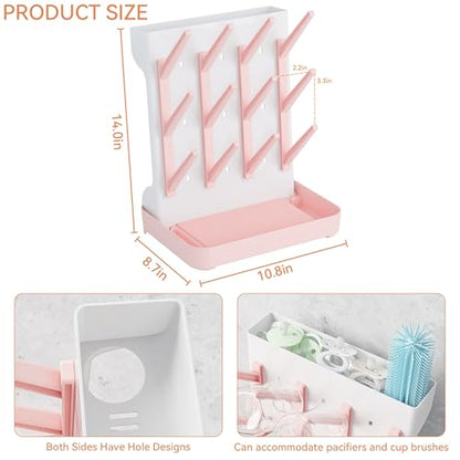 SuoXing Baby Bottle Drying Rack Space Saving,BPA Free Countertop Vertical Bottle Rack Dryer & Holder for Baby,Large Baby Bottle Station Organizer and Stand for Brushes,Pacifiers,Breast Pump,Dish,Pink - color: Pink