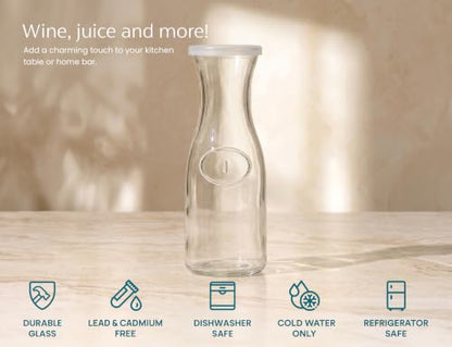 Kook Mini Glass Carafes with Lids, Small Beverage Pitchers for Fridge, Jugs for Water, Wine, Milk, Juice, 24 oz, Set of 4 - color: Set of 4, 24oz (Mini)