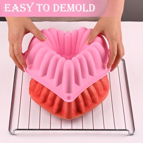 HUAKENER 2 Pack Heart Fluted Cake Pan, 9 Inch Heart Cake Molds, Nonstick Silicone Cake Molds - size: Flower