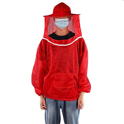 Beekeeping Jacket, Bee Suit Bee Jacket with Veil Professional Ventilated Beekeeper Suit Beekeeping Tools (Red) - color: Red