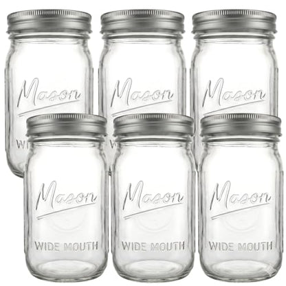 6 Pack 32 oz Mason Jars, Wide Mouth Glass Jars with Airtight Lids for Food Storage, Pickling, Canning, Fermenting - Leakproof - color: 6 Pack - Metal