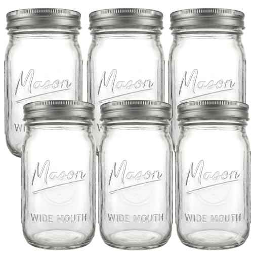 6 Pack 32 oz Mason Jars, Wide Mouth Glass Jars with Airtight Lids for Food Storage, Pickling, Canning, Fermenting - Leakproof - color: 6 Pack - Metal
