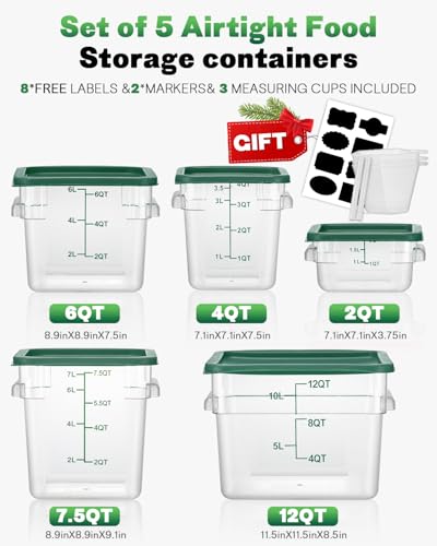 12QT NSF Food Storage Containers: 6PCS [Food Grade][Hot&Cold Resistant] Commercial Clear Food Storage Containers with Lids for Restaurant Kitchen Proof Dough, Measuring Spoons Included(GREEN) - color: E25-12QT-6PCS-GREEN