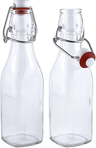 Estilo Swing Top Easy Cap Clear Glass Bottles with Caps, Round, 8.5 oz, Set of 6 - Standard Size, Flip Top Glass Bottles to Store Home Brews, Oils, Vinaigrettes, Wines, Beer, Teas - Syrup Bottles