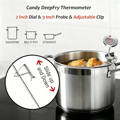 9 Inch Candy Thermometer,Stainless Steel Deep Fry Thermometer with 2 Inch Large Dial, Adjustable Clip Wide Temp Range 100-500°F & High Accuracy for Candy Making,Frying,Grilling,Baking,BBQ - size: Candy Thermometer-9''