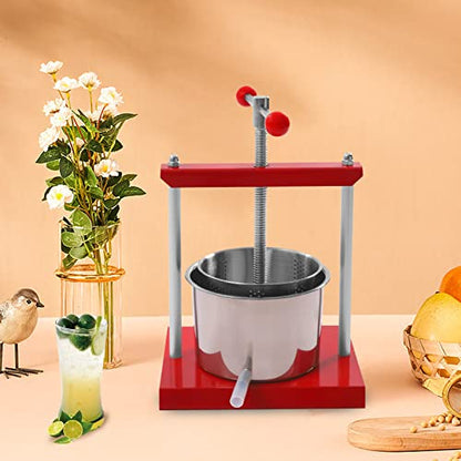 Cheese Fruit Wine Manual Press Machine 6L/1.6gal Stainless Steel Barrels Honey Presser w/T-shaped Handle Fruit Press Making Equipment for Pressing Juice, Vegetable, Wine, Cider (6L/1.6gal) - size: 6L/1.6gal