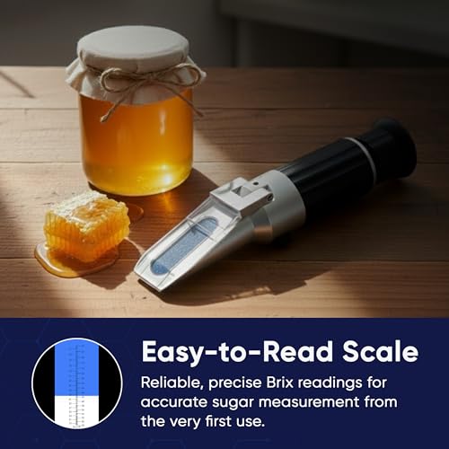 28–62% Brix Handheld Analog Refractometer, Durable All Metal High Brix Meter for Honey, Thick Syrups, Concentrates and High Sugar Solution Measurement