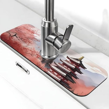 Kitchen Sink Faucet Mat Splash Guard, City Japanese Super Absorbent Drying Mat, Non-Slip Drain Pad for Bathroom Counter - color: City Japanese