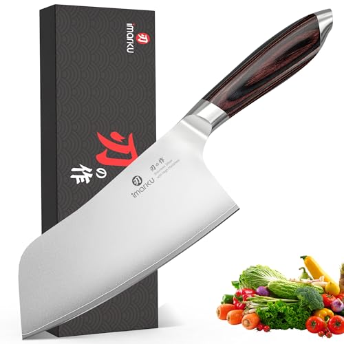 imarku Meat Cleaver Knife 6.3" – Japanese High Carbon Stainless Steel Butcher Knife for Meat Cutting & Vegetable Chopping, Ultra-Sharp with Ergonomic Pakkawood Handle, Gift for Men & Women - color: Silver russet