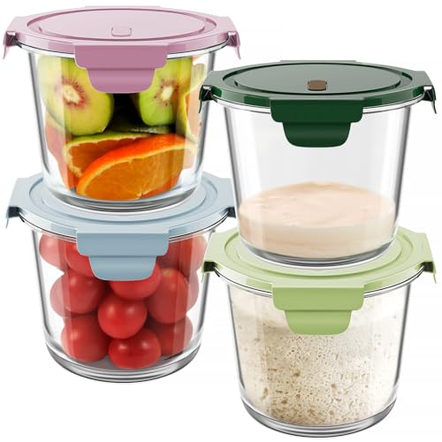 3Cup/23oz Glass Meal Prep Containers with Vented Lids Food Storage, 4 PACK | Soup Freezer丨Stew Sauce Leftover Storage丨Airtight丨Heat-Resistant丨BPA-Free丨Oven Microwave Dishwasher Freezer Safe丨Round & Tall - color: Multicolor+Dark Green, size: 23oz