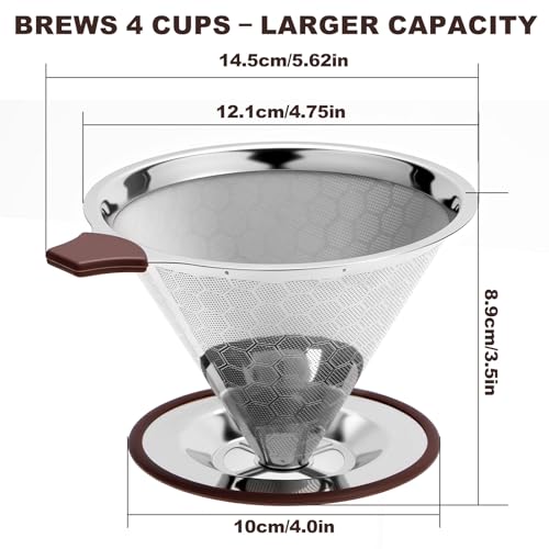 Pour Over Coffee Dripper, Stainless Steel Coffee Filter, Paperless Reusable Coffee Filter, Metal 600 Mesh Strainer Coffee Maker Single Cup Brewer (1-4 Cups) - size: 1-4 Cups