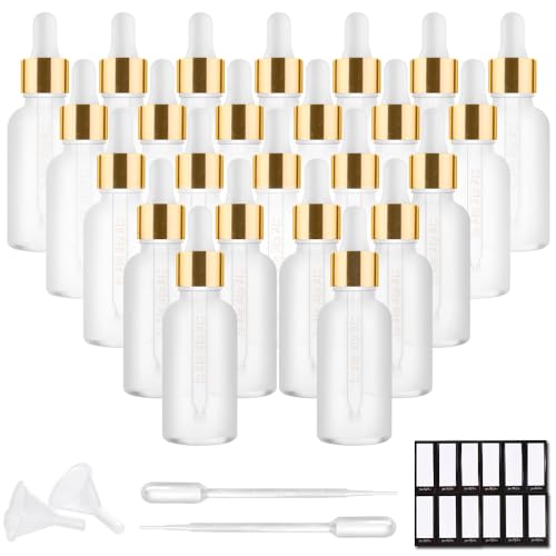 PrettyCare 1oz Glass Dropper Bottle Set of 24, Thick Rose Frosted Glass Bottles Empty with Leakproof Caps, Labels, Funnels - 30ml Eye Dropper Bottles for Storage, Travel, Essential Oils, Tincture - color: 1oz Rose Frosted, style: 24 Pack