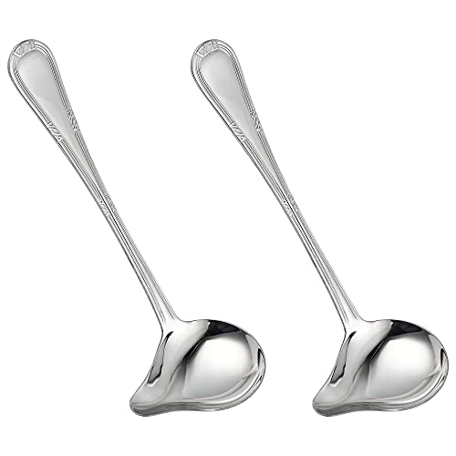 2 Pack Stainless Steel Saucier Drizzle Spoon with Spout Small Gravy Ladle, 7.87" Soup Spoons Kitchen Utensil Mirror Polish Drizzle Spoon for Chocolates, Gravies and Sauces, Silver