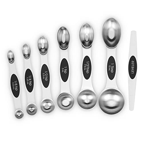 Aovchei 7 PCS Magnetic Measuring Spoons Set, Dual Sided, Stainless Steel Small Tablespoon, Teaspoons, Fits in Spice Jars, for Dry and Liquid, Black - size: 7pcs-black