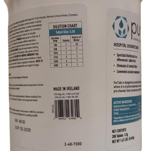 Disinfectant Tablets, NSF D2 Certified Food Safe, Hypochlorous Acid Commercial Kitchen & Surface Sanitizer, Kills Norovirus & C. Diff Spores, EPA Registered, 200 Count - size: 1 Count (Pack of 200)