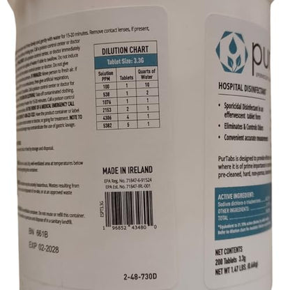 Disinfectant Tablets, NSF D2 Certified Food Safe, Hypochlorous Acid Commercial Kitchen & Surface Sanitizer, Kills Norovirus & C. Diff Spores, EPA Registered, 200 Count - size: 1 Count (Pack of 200)