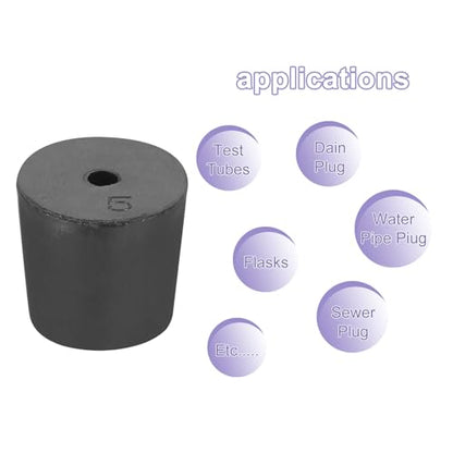 MECCANIXITY Rubber Tapered Plug 23mm to 26mm Solid Test Tubes Bungs Stopper with Hole Black for Lab Home 16 Pieces - size: 23mm-26mm