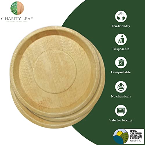 Charity Leaf Disposable Palm Leaf 13" Deep Round Trays (100 pieces) Bamboo Like Serving Platters, Disposable Boards, Eco-Friendly Dinnerware For Weddings, Catering, Events - color: 100, size: 13" Round Deep
