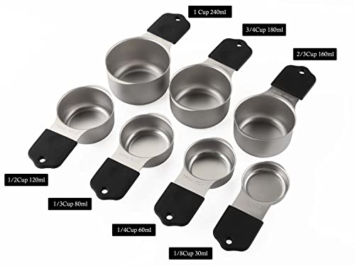 Magnetic Measuring Cups and Spoons Set Including 7 Stainless Steel Stackable Measuring Cup 8 Double Sided Magnetic Measuring Spoons with 1 Leveler for Dry and Liquid Ingredients (black) - color: Black