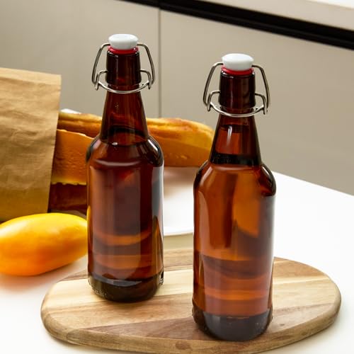 12oz Amber Glass Beer Bottles with Flip Top Airtight Lids, 10 Pack Swinging Top Home Brewing Bottles for Kombucha, Vanilla Extract, Kefir, Juice, Wine, Fermentation
