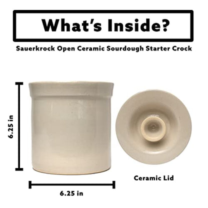 Humble House Sourdough Bread Starter Kit 1/2 Gallon Sauerkrock Open Ceramic Crock with lid 2 Liter Large Capacity 64 Ounce Jar for the perfect sour dough bread - baking supplies Made in America - size: 0.5 Gallon