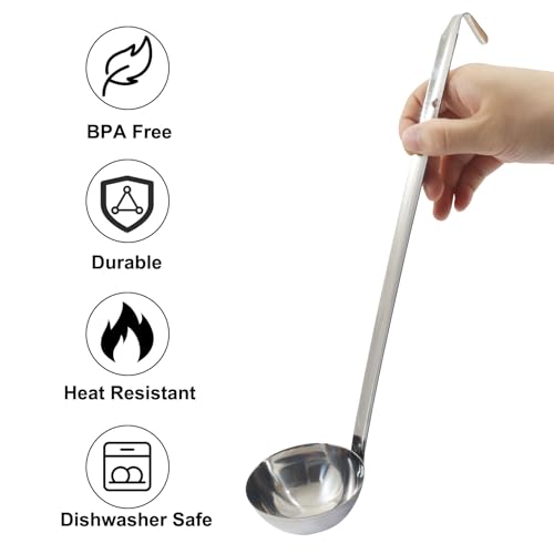 10 Oz Stainless Steel Ladle, 3 Pcs, 15" Long Handle | Sturdy Soup Ladle, 4.17" Bowl Diameter, For Stirring, Portioning and Serving, Restaurants and Home Use - size: 10 oz