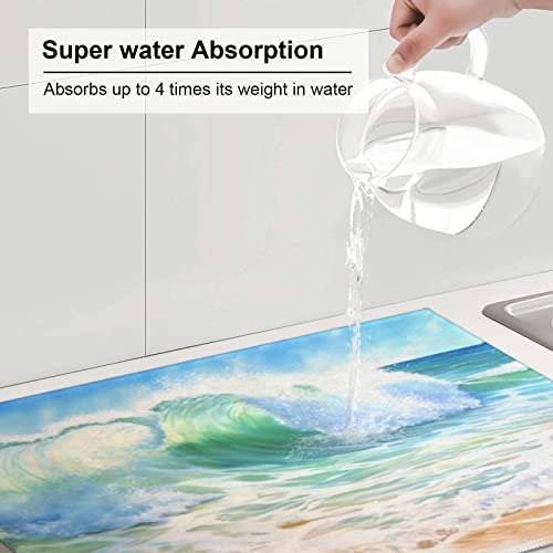 Large Dish Drying Mats For Kitchen Counter Microfiber Kitchen Drying Mat XL Draining Pad Absorbent Quick Drying Dish Mat 18x24 Inch - Beach - color: Beach