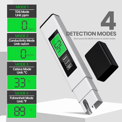 4 in 1 TDS Meter Digital Water Tester,Water Tester for Drinking Water,PPM Meter with TDS/EC/Temp(°C,°F) Function, TDS Water Tester for Home,Aquarium,Restaurant,OneSize