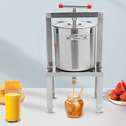 Manual Honey Press Extractor DIY Honey Extractor Beekeeping Stainless Steel Household Manual Honey Press, Manual Press for Wine Honey and Juice Making, Capacity 13.25L (Silver) (Silver)