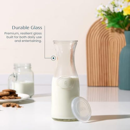 Kook Mini Glass Carafes with Lids, Small Beverage Pitchers for Fridge, Jugs for Water, Wine, Milk, Juice, 24 oz, Set of 4 - color: Set of 4, 24oz (Mini)
