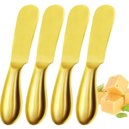 Butter Knife Butter Spreader Knife Gold Butter Knives 4 PCS Cheese Spreader Knives Set Stainless Steel Charcuterie Knives Butter Knife Spreader for Cold Butter Cheese Jam Spreading, MLU047-3BK - color: Gold