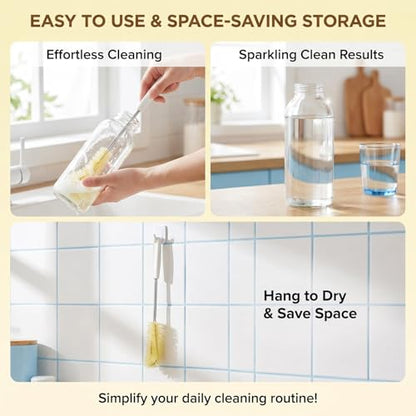 Long Water Bottle Cleaning Brush Bendable Bristles Design with Hook and Comfort Handle Bottle Washing Brush for for Baby Milk Bottle Decanter Glass Jugs Juicers Cleaner Brushes