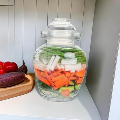 Fermentation Jar, 2.5 Liter Pickle Kimchi Jar with Water Seal Lid | Wide Mouth, Food Grade, Clear Glass, for Making Pickles Kimchi Sauerkraut and Fermenting Vegetables Fruits, Wine Brewing - size: 2.5L