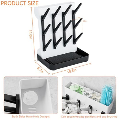 SuoXing Baby Bottle Drying Rack Space Saving,Countertop Vertical Bottle Rack Dryer and Holder for Baby,Large Baby Bottle Station Organizer and Stand for Brushes,Pacifiers,Breast Pump,Dish,Black - color: Black