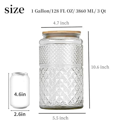 Prettidecor 1 Gallon Large Airtight Glass Storage Jars with Bamboo Lid, Kitchen Pantry Bathroom Laundry Room Organizer Canisters for Flour Rice Sugar Pasta Coffee Bean Cookies Popcorn Bath Salts