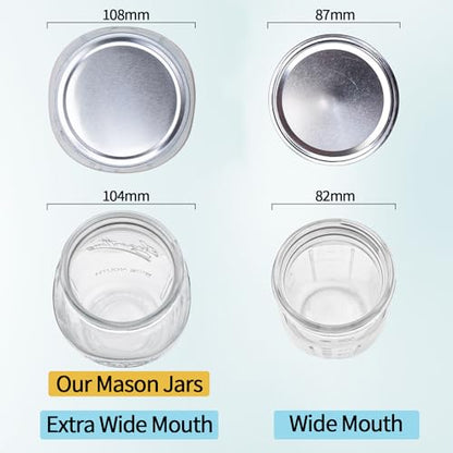 eleganttime 128 oz Mason Jars Extra Wide Mouth 2 Pack, 1 Gallon Glass Large Jars with Airtight Lid, Safe for Food Storage,Curing, Fermentation and Preservation(Not standard wide mouth)