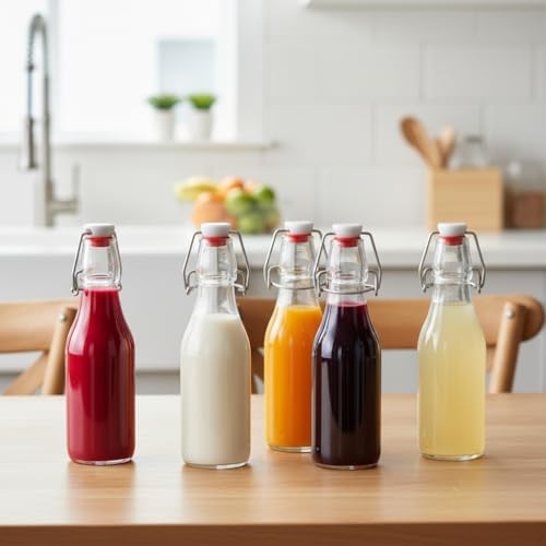 Ahhute Swing Top Glass Bottle, Kombucha Bottles 8oz, Vanilla Extract Bottles with Airtight Lid, Flip Top Glass Bottle 6 Pack